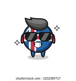 Cartoon mascot of iceland flag with cool gesture , cute design