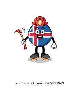 Cartoon mascot of iceland flag firefighter , character design