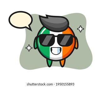Cartoon mascot of ireland flag badge with cool gesture, cute style design for t shirt, sticker, logo element