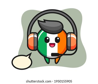 Cartoon mascot of ireland flag badge as a customer service, cute style design for t shirt, sticker, logo element
