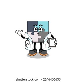 Cartoon mascot of jigsaw puzzle doctor , character design