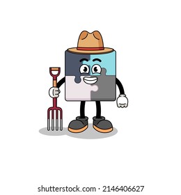 Cartoon mascot of jigsaw puzzle farmer , character design