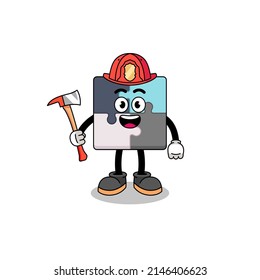 Cartoon mascot of jigsaw puzzle firefighter , character design