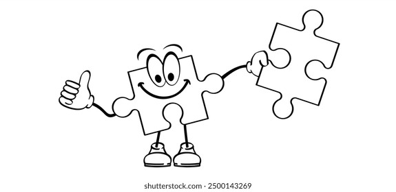 Cartoon mascot jigsaw puzzle pieces connection line pattern. Puzzle pieces icon or pictogram. Vector for autism awareness logo or symbol. Dubbele platte puzzles. Game print. Teamwork concept.