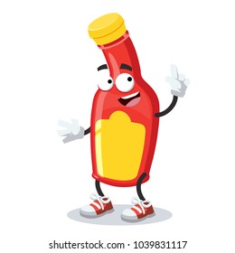 a cartoon mascot of ketchup shows up on a white background