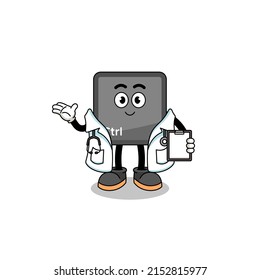 Cartoon mascot of keyboard control button doctor , character design