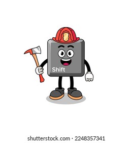Mascota de dibujos animados del bombero de la tecla de cambio de teclado , diseño de caracteres