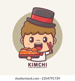 cartoon mascot with kimchi korean food. vector illustrations with outline style, suitable for, logo brand, stickers, icons, etc.