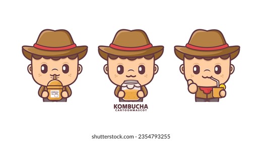 cartoon mascot with kombucha. set cartoon vector with different expressions, suitable for, logo brand, stickers, icons, etc.