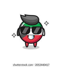 Cartoon mascot of kuwait flag badge with cool gesture , cute design