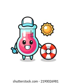 Cartoon mascot of laboratory beaker as a beach guard , cute style design for t shirt, sticker, logo element