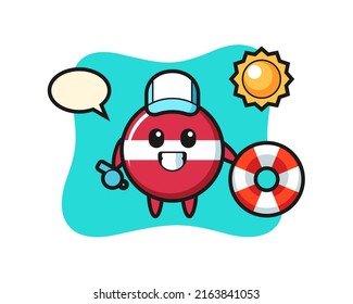 Cartoon mascot of latvia flag badge as a beach guard , cute style design for t shirt, sticker, logo element