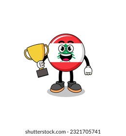 Cartoon mascot of lebanon flag holding a trophy , character design
