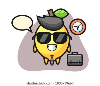 Cartoon mascot of lemon as a businessman