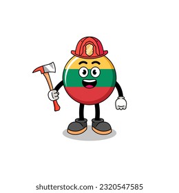 Cartoon mascot of lithuania flag firefighter , character design