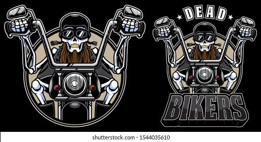 Cartoon mascot or logo with dead biker.