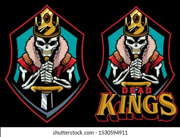 Cartoon mascot or logo with dead King.