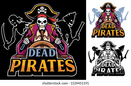 Cartoon mascot or logo with dead pirates.