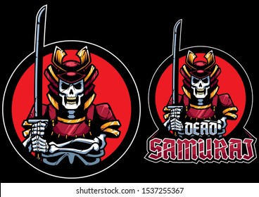 Cartoon mascot or logo with dead Samurai.