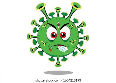 Cartoon mascot  logo and symbol of Corona virus COVID-19 with green color