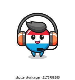 Cartoon mascot of luxembourg flag badge as a customer service , cute style design for t shirt, sticker, logo element