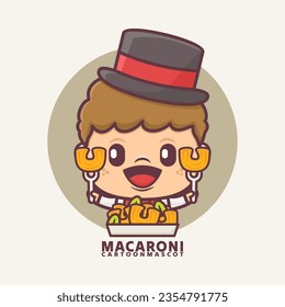 Cartoon Maskottchen mit Makkaroni. Vektorgrafiken mit Konturstil, geeignet für Logo, Aufkleber, Symbole usw.
