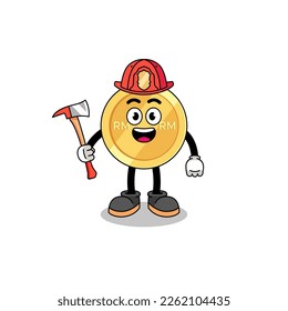 Cartoon mascot of malaysian ringgit firefighter , character design