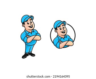 Cartoon mascot man wearing hat logo design template