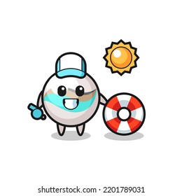Cartoon mascot of marble toy as a beach guard , cute design