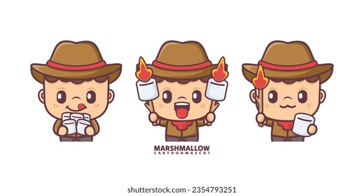 mascota de dibujos animados con malvavisco. establecer el vector de dibujos animados con diferentes expresiones, adecuado para, marca de logotipo, pegatinas, iconos, etc.