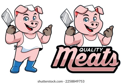 Cartoon mascot for meat shop with big butcher.