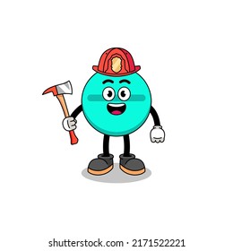 Cartoon mascot of medicine tablet firefighter , character design