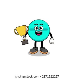 Cartoon mascot of medicine tablet holding a trophy , character design