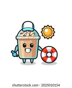 Cartoon mascot of milkshake as a beach guard , cute style design for t shirt, sticker, logo element