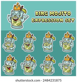 Cartoon Mascot Of  Mojito Character with king and expression set. Vector Illustration