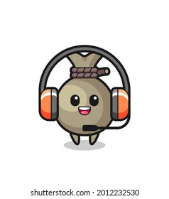 Cartoon mascot of money sack as a customer service , cute style design for t shirt, sticker, logo element