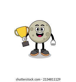 Cartoon mascot of moon holding a trophy , character design