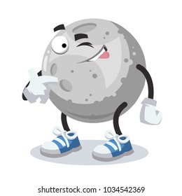 a cartoon mascot moon winks on a white background