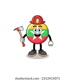 Cartoon mascot of myanmar flag firefighter , character design