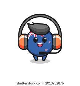Cartoon mascot of new zealand flag badge as a customer service , cute style design for t shirt, sticker, logo element