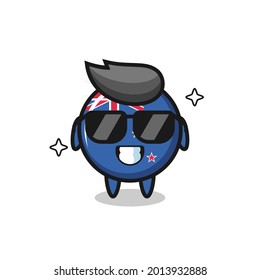Cartoon mascot of new zealand flag badge with cool gesture , cute style design for t shirt, sticker, logo element