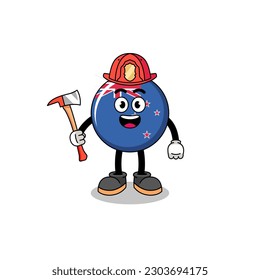 Cartoon mascot of new zealand flag firefighter , character design