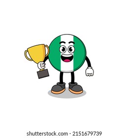 Cartoon mascot of nigeria flag holding a trophy , character design