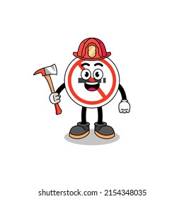 Cartoon mascot of no smoking sign firefighter , character design