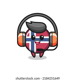 Cartoon mascot of norway flag badge as a customer service , cute style design for t shirt, sticker, logo element