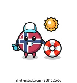 Cartoon mascot of norway flag badge as a beach guard , cute style design for t shirt, sticker, logo element