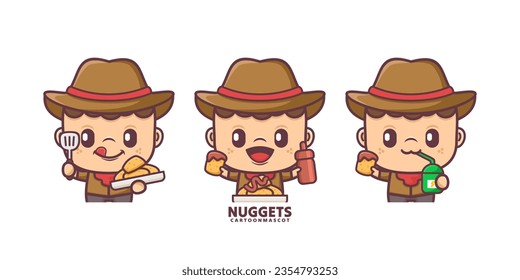 cartoon mascot with nuggets. set cartoon vector with different expressions, suitable for, logo brand, stickers, icons, etc.