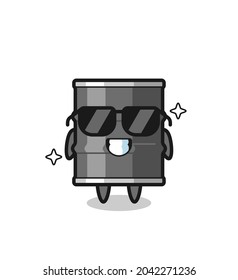 Cartoon mascot of oil drum with cool gesture , cute design