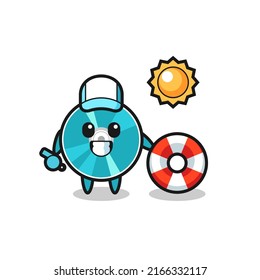 Cartoon mascot of optical disc as a beach guard , cute style design for t shirt, sticker, logo element