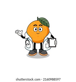 Cartoon mascot of orange fruit doctor , character design